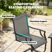 Outsunny C Spring Patio Dining Chairs Set of 2 with High Backrest, Armrest, Breathable Fabric & Metal Frame, 256LBS, Light Gray(m-5)