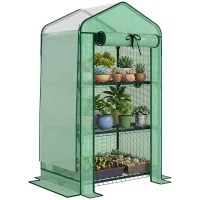 Outsunny Mini Greenhouse with Screen Roof, Portable Small Greenhouse with Roll-Up Zipper Door, 27.6" x 19.7" x 50", Green(m-11)