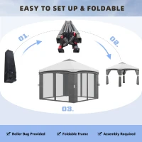 Outsunny 10' x 10' Pop Up Canopy Tent with Netting, Instant Tents for Parties, Height Adjustable, with Wheeled Carry Bag and 4 Sand Bags for Outdoor, Garden, Patio, Gray(m-5)