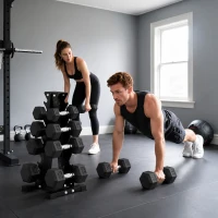 Soozier Hex Dumbbell Weight Set with Vertical Rack, 210lbs Rubber-Coated Dumbbells with Non-Slip Handles(m-1)