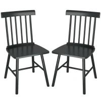 HOMCOM Dining Chairs Set of 2, Farmhouse Wood Kitchen Chairs with Rubber Wood Frame, Spindle Back for Dining Room, Black(m-2)