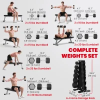 Soozier Hex Dumbbell Weight Set with Vertical Rack, 210lbs Rubber-Coated Dumbbells with Non-Slip Handles(m-4)