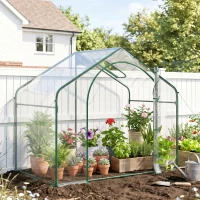 Outsunny 6' x 3' x 5' Portable Walk-in Greenhouse, Plastic Cover, Steel Frame Garden Hot House, Zipper Door, Top Vent for Flowers, Vegetables, Saplings, Tropical Plants, Clear(m-2)