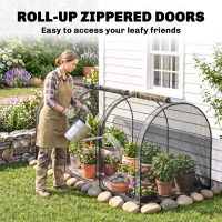 Outsunny 9' x 4' Crop Cage, Garden Plant Protector, with 3 Zippered Doors and 4 Ground Stakes, for Garden, Yard, Lawn, Black(m-6)