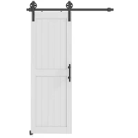 HOMCOM 28inx84in Barn Door with 5FT Sliding Door Hardware Kit, Handle, Upgraded Rollers and Floor Guide, Waterproof, White(m-9)