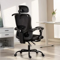 HOMCOM Office Chair, Ergonomic Mesh Computer Desk Chair with Adjustable Headrest, Lumbar Support, Black(m-8)