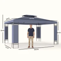 Outsunny 10' x 13' Patio Gazebo, Double Roof Outdoor Gazebo Canopy Shelter with Screen Decorate Corner Frame, for Garden, Lawn, Backyard and Deck, Gray(m-3)