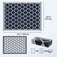 Outsunny 9'x12' Reversible Outdoor RV Rug, Patio Floor Mat, Plastic Straw Rug for Backyard, Deck, Beach, Camping, Dark Blue(m-3)