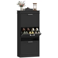 HOMCOM Slim Shoe Cabinet with 3 Flip Drawers and Adjustable Shelves, Narrow Shoe Cabinet for 15 Pairs of Shoes, Black(m-9)