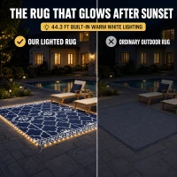 Outsunny Reversible Outdoor Rug Carpet with LED Lights, 12' x 9' PP Straw Rug with Carry Bag and Ground Stakes(m-8)