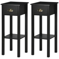 HOMCOM 2-Tier Nightstand, Side Table with Drawer and Shelf for Living Room or Bedroom, Set of 2, Black(m-1)