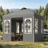 Outsunny 9.6 x 9.6 ft Pop Up Canopy Tent with Sidewalls, One Push Setup, UPF50+ Portable Instant Canopy Shelter, Dark Gray(m-10)