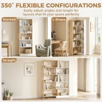 HOMCOM Corner Bookshelf, 5-Tier L-Shaped Bookcase with 350° Rotating Design, Two-Tone Design, Fruitwood/White(m-4)
