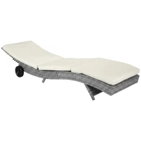 Outsunny Wicker Chaise Lounge Chair Outdoor PE Rattan Cushioned Patio Sun Lounger with 5-Level Adjustable Backrest & Wheels for Easy Movement, Cream White(m-11)