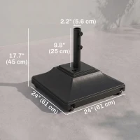 Outsunny Square Umbrella Base with Wheels, 99 lbs Water or 132 lbs Sand Filled, with Double Adjustable Knob, Black(m-3)