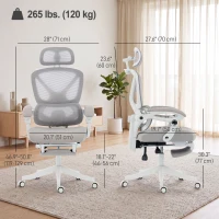 HOMCOM Mesh Desk Chair with Adjustable Headrest, Reclining Ergonomic Office Chair with Footrest, Light Grey(m-3)