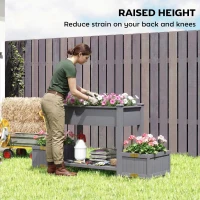 Outsunny Wooden Raised Garden Bed with 2 Foldable Side Pots, Raised Planter with Storage Shelf and Drainage Holes(m-6)
