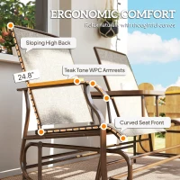 Outsunny Outdoor 2-Person Glider Bench, Outside Glider Swing Chair Loveseat with Table, Steel Frame, Light Mixed Brown(m-7)