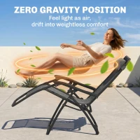 Outsunny Zero Gravity Chair Set of 2 Patio Chair with Side Table Cupholders and Pillows for Pool, Backyard, Lawn, Dark Grey(m-4)