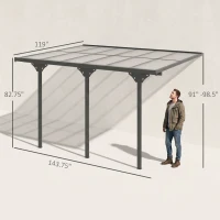 Outsunny 12' x 10' Outdoor Polycarbonate Pergola, Transparent UV Blocking Awning, Hardtop Deck Gazebo, Aluminum, Gray(m-3)