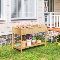 Outsunny 43x18x30in Raised Garden Bed with 8 Pockets and Shelf, Wooden Elevated Planter Box with Legs to Grow Herbs, Vegetables, and Flowers, Natural(m-10)