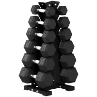 Soozier Hex Dumbbell Weight Set with Vertical Rack, 210lbs Rubber-Coated Dumbbells with Non-Slip Handles(m-13)