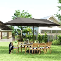 Outsunny 15' Outdoor Patio Umbrella with Twin Canopy Sunshade Steel Table Umbrella w/ Lift Crank, Cross Base, Sandbag, Dark Grey(m-8)