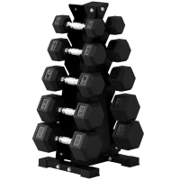 Soozier Hex Dumbbell Weight Set with Vertical Rack, 150lbs Rubber-Coated Dumbbells with Non-Slip Handles(m-13)