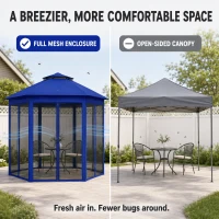 Outsunny 13' x 13' Pop Up Gazebo Hexagonal Canopy Shelter with 6 Zippered Mesh Netting for Patio Backyard Garden Wedding Party(m-8)
