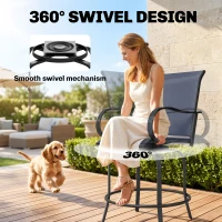 Outsunny Outdoor Bar Stools Set of 2, 360° Swivel Bar Height Chairs, 26.75" x 29.5" x 48.5", Navy Blue(m-4)
