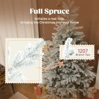 HOMCOM 6 ft Artificial Frosted Christmas Tree with Realistic Branches, Wide Full Spruce, Hinged Xmas Tree, Easy Assembly(m-5)