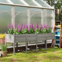Outsunny Wooden Raised Garden Bed Planter, Large Elevated Planter Box with Legs, Bed Liner and Drain Holes, Grey(m-8)