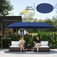Outsunny 15ft Double-sided Patio Umbrella with Twin Canopy, Extra Large Outdoor Parasol with Crank for Pool, Deck, Market, Blue(m-3)