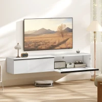 HOMCOM Wall Mounted TV Stand, Floating TV Cabinet with Storage, for TVs up to 70", High Gloss Effect, White(m-1)