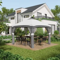 Outsunny 10' x 10' Pop Up Canopy Tent with Netting, Instant Tents for Parties, Height Adjustable, with Wheeled Carry Bag and 4 Sand Bags for Outdoor, Garden, Patio, Gray(m-10)