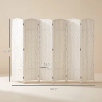 HOMCOM Folding Room Divider Screen 6 Panel 5.6 ' Tall Privacy Screen Freestanding Room Partition for Home Office, White(m-3)