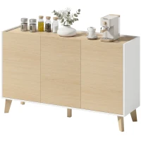 HOMCOM Sideboard Buffet Cabinet, 47" Modern Kitchen Storage Cabinet with 6 Compartments, Soft-Close Doors, Natural Wood Effect(m-2)