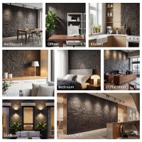 HOMCOM 8-Pack 3D Faux Stone Wall Panels, Lightweight Polyurethane Panels for Interior and Exterior Accent Walls, Black(m-7)