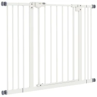 PawHut 30 Inch Tall Pet Gate with Door Dog Gate and Barrier Indoor for Stairs, Pressure-Mounted Safety Gate, White(m-2)