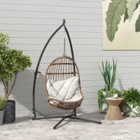 Outsunny Hammock Chair Stand, Heavy Duty Steel Hanging Chair Stand for Swing Chair, Egg Chair Stand with Cup Holder, Black(m-1)