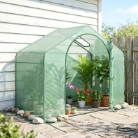 Outsunny 6' x 3' x 5' Portable Walk-in Greenhouse, PE Cover, Steel Frame Garden Hot House, Zipper Door, Top Vent for Flowers, Vegetables, Saplings, Tropical Plants, Green(m-10)