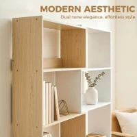 HOMCOM Corner Bookshelf, 5-Tier L-Shaped Bookcase with 350° Rotating Design, Two-Tone Design, Fruitwood/White(m-5)