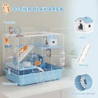 PawHut Hamster Cage, 3-Tier Small Animal Cage with Exercise Wheel, Food Bowl, Water Bottle, House, Tunnels, Ramps(m-4)