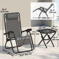 Outsunny Zero Gravity Chair Set of 2 Patio Chair with Side Table Cupholders and Pillows for Pool, Backyard, Lawn, Beach, Grey(m-3)