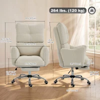 HOMCOM Office Chair with Foot Rest, Ergonomic Reclining Computer Gaming Chair with Snow Flannel Fabric, Thick Cushion, Cream(m-3)