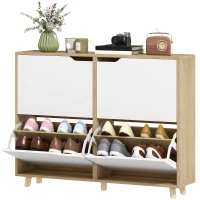 HOMCOM Narrow Shoe Cabinet, Shoe Storage Cabinet with 4 Flip Drawers and Adjustable Shelves for 16 Pairs of Shoes, White(m-2)