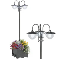 Outsunny 74.5" 3-head Solar Lamp Post Light with Planter, Solar Pole Lights Outdoor Waterproof LED Lighting for Backyard Pathway Patio Lawn Driveway Decor, Black(m-11)