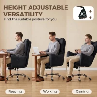 HOMCOM Office Chair with Foot Rest, Ergonomic Reclining Computer Gaming Chair w/ Snow Flannel Fabric, Thick Cushion, Black(m-7)