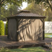 Outsunny 10' x 12' Hardtop Gazebo Permanent Pavilion w/ Double Roof Aluminum Frame Sidewalls for Patio Garden Deck, Dark Gray(m-9)