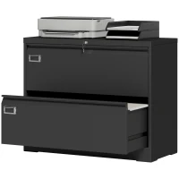 HOMCOM Lateral Filing Cabinet with 2 Drawers, Lockable Steel File Cabinet for A4/Letter/Legal Size Files, Black(m-2)